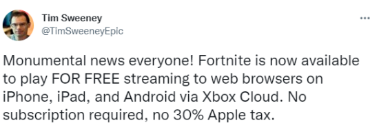 堡垒之夜通过Xbox云游戏重登iOS平台 无需苹果税
